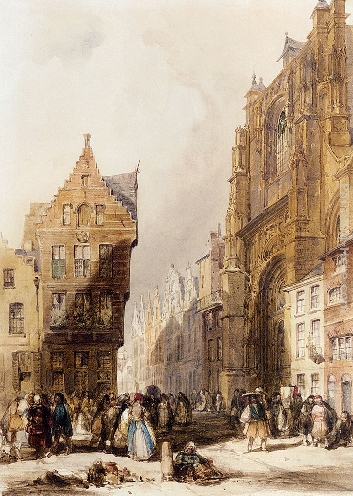 Figures On A Street In A Market Town, Belgium painting - Thomas Shotter Boys Figures On A Street In A Market Town, Belgium art painting